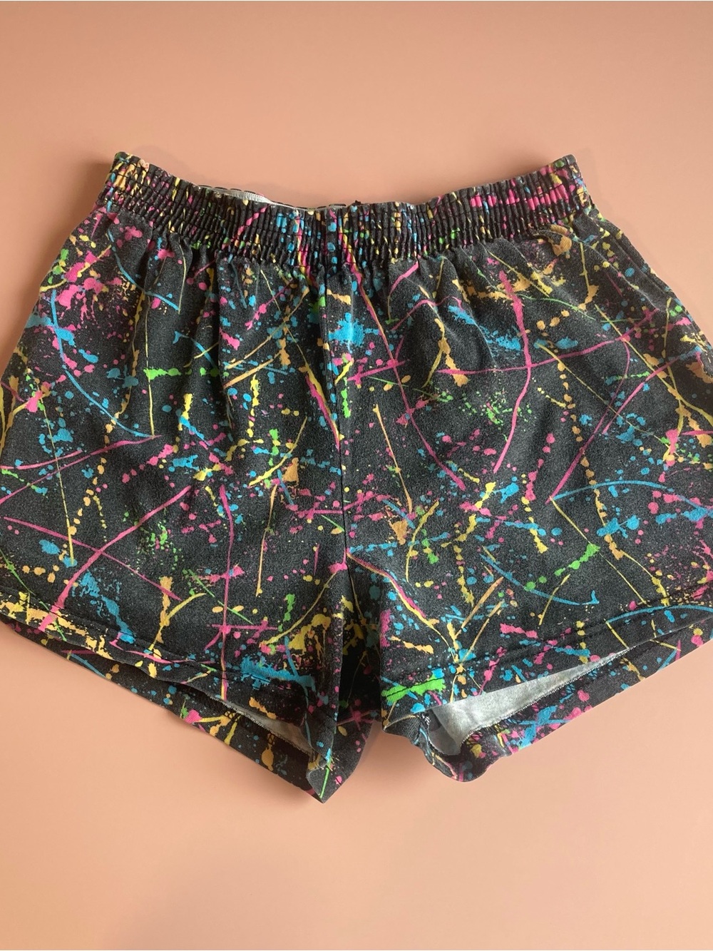 Soffe Black Athletic Shorts with Neon Splatter